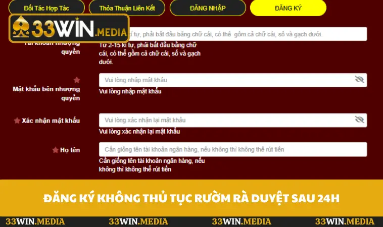 Đăng ký không thủ tục rườm rà duyệt sau 24h