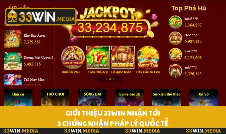 Giới thiệu 33WIN nhận tới 3 chứng nhận pháp lý quốc tế