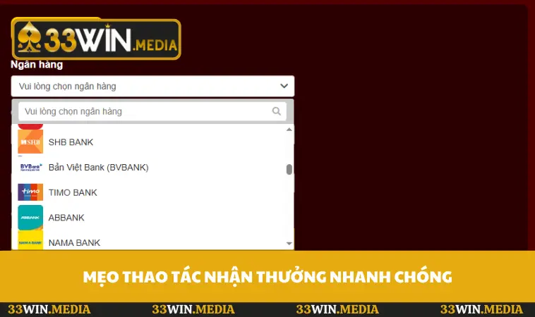 Mẹo thao tác nhận thưởng nhanh chóng