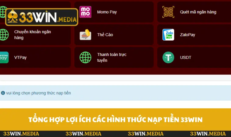 Tổng hợp lợi ích các hình thức nạp tiền 33WIN